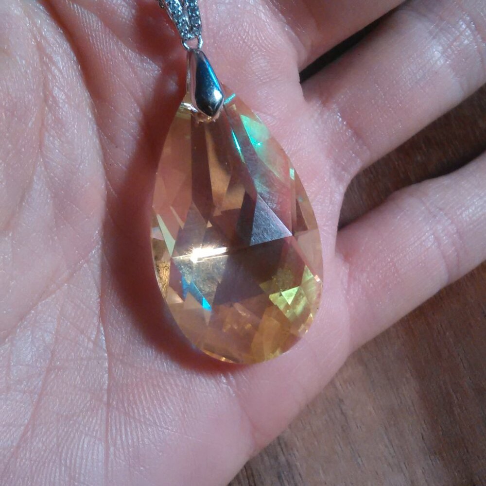 Simulated Yellow Topaz Sterling Silver Pendant With Stainless Steel Chain